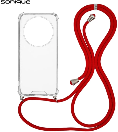 Θήκη Σιλικόνης με Κορδόνι Sonique Armor Clear Honor Magic5 Lite 5G Κόκκινο