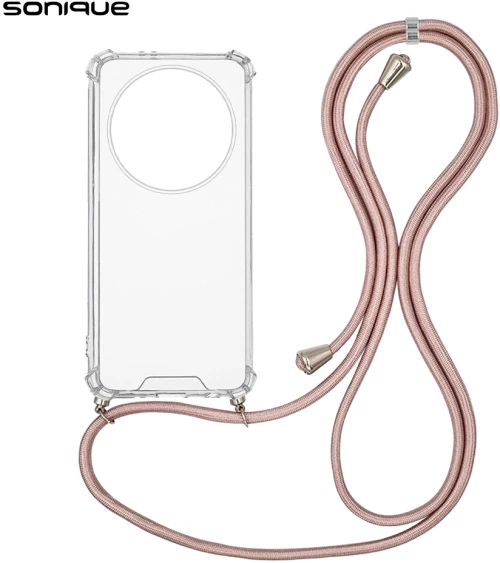Θήκη Σιλικόνης με Κορδόνι Sonique Armor Clear Honor Magic5 Lite 5G Ροζ Χρυσό Σατινέ