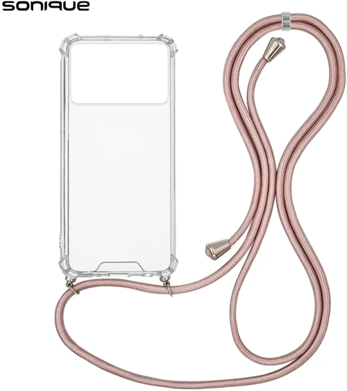Θήκη Σιλικόνης με Κορδόνι Sonique Armor Clear Xiaomi Poco X6 Pro 5G Ροζ Χρυσό Σατινέ