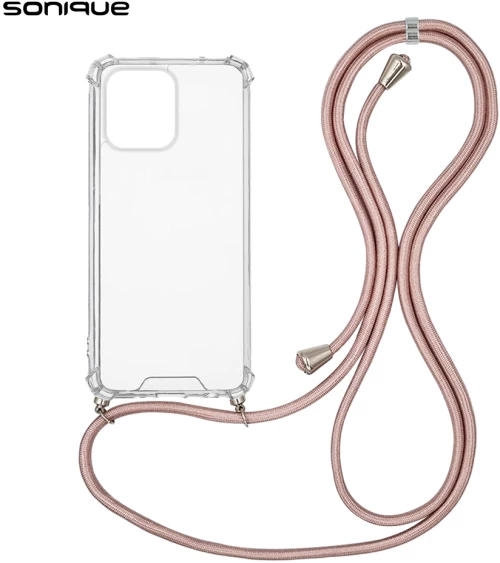 Θήκη Σιλικόνης με Κορδόνι Sonique Armor Clear Xiaomi Redmi Note 13 4G Ροζ Χρυσό Σατινέ