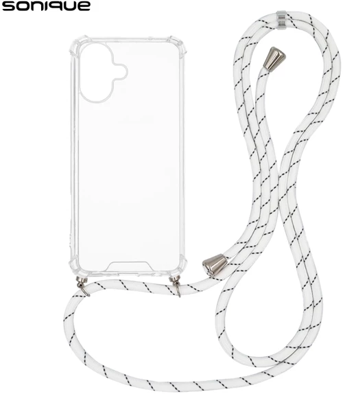 Θήκη Σιλικόνης με Κορδόνι Sonique Armor Clear Apple iPhone 16 Rainbow Λευκό
