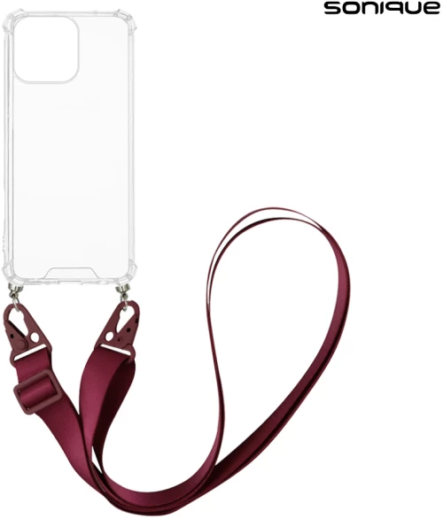 Θήκη Σιλικόνης με Strap Sonique Armor Clear Apple iPhone 16 Pro Μπορντώ