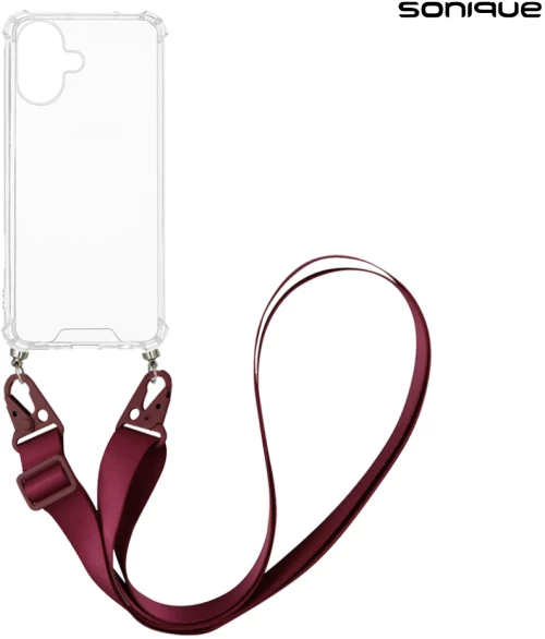 Θήκη Σιλικόνης με Strap Sonique Armor Clear Apple iPhone 16 Μπορντώ