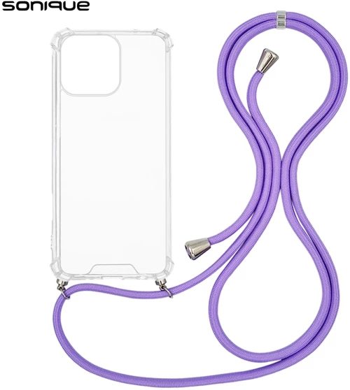 Θήκη Σιλικόνης με Κορδόνι Sonique Armor Clear Apple iPhone 16 Pro Max Λιλά