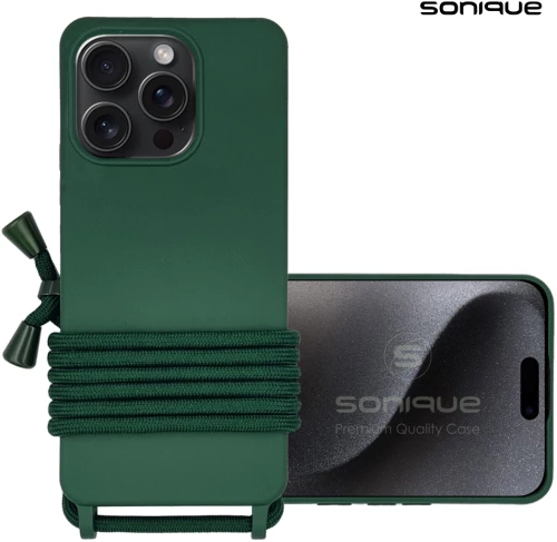 Θήκη Σιλικόνης με Κορδόνι CarryHang Sonique Apple iPhone 16 Pro Πράσινο Σκούρο