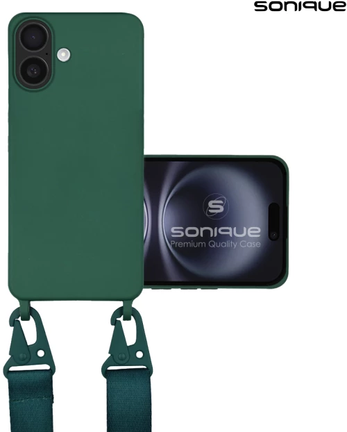 Θήκη Σιλικόνης με Strap CarryHang Sonique Apple iPhone 16 Plus Πράσινο Σκούρο