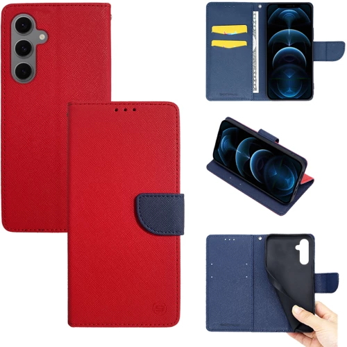 Θήκη Πορτοφόλι Sonique Trend Wallet Samsung Galaxy S24 FE Κόκκινο / Σκούρο Μπλε