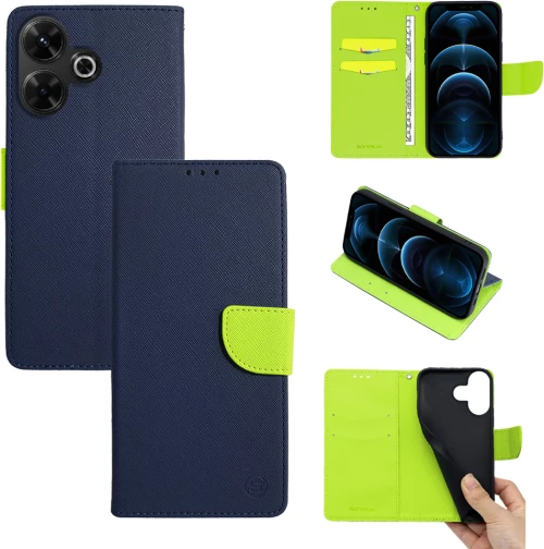 Θήκη Πορτοφόλι Sonique Trend Wallet Xiaomi Redmi 13 4G / Poco M6 4G Σκούρο Μπλε / Λαχανί