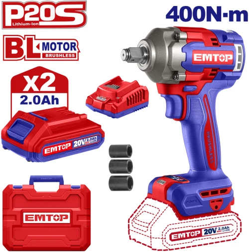 EMTOP BRUSHLESS ΜΠΟΥΛΟΝΟΚΛΕΙΔΟ ΜΠΑΤΑΡΙΑΣ 20V/2x2Ah ECIWL2040