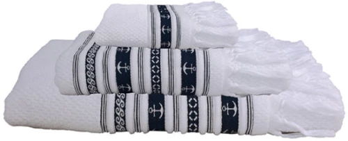 Σετ πετσέτες με άγκυρες βαμβακερές Λευκές Santorini Marine Business 33×50-50×100-70×140cm (Σετ 3 τεμαχίων)