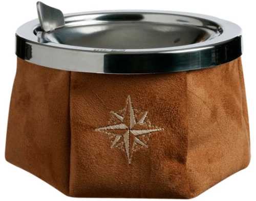 Σταχτοδοχείο Αντιανεμικό με Σχέδιο Πυξίδα Suede Camel 11.5cm - Υ9cm Marine Business