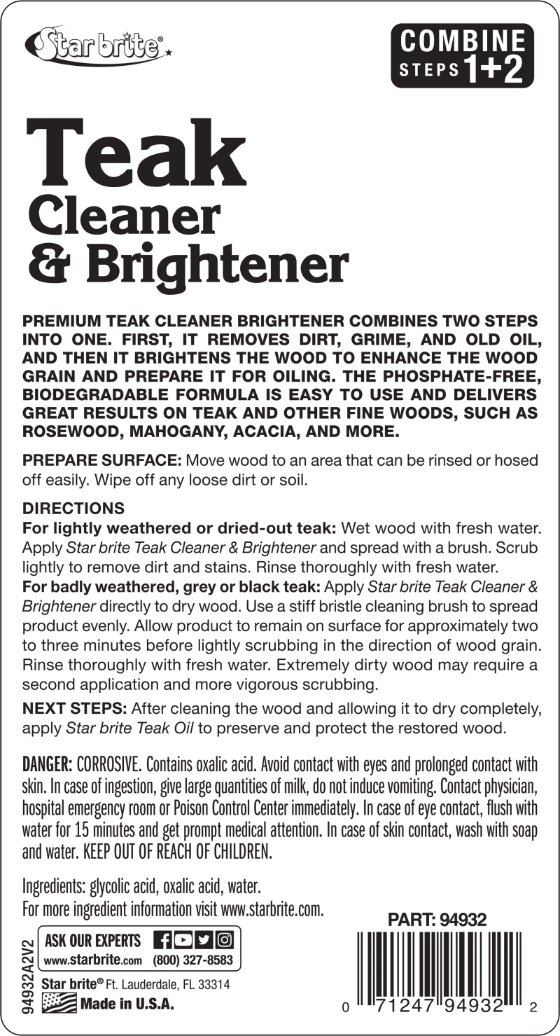 Star Brite One Step Teak Cleaner & Brightener Καθαριστικό & Γυαλιστικό Teak 1lt