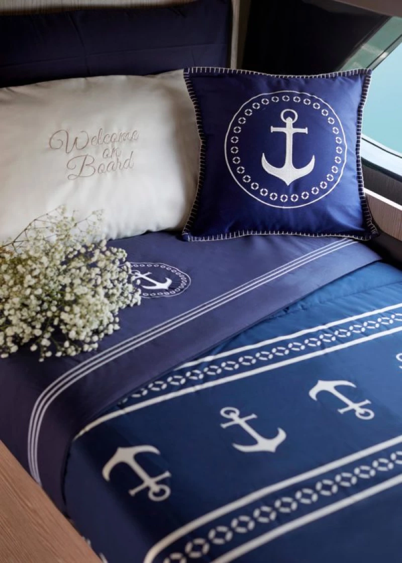 Σετ Μαξιλαριών Βαμβακερά Μπλε 60x40cm Welcome on Board Marine Business (Σετ 2 Τεμάχια)