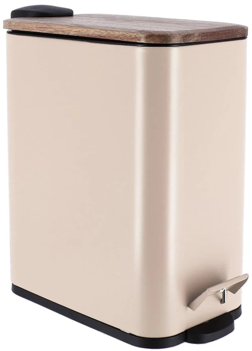 Κάδος απορριμάτων μεταλ.μπεζ/soft close/καπάκι Αcacia 28x14H28cm