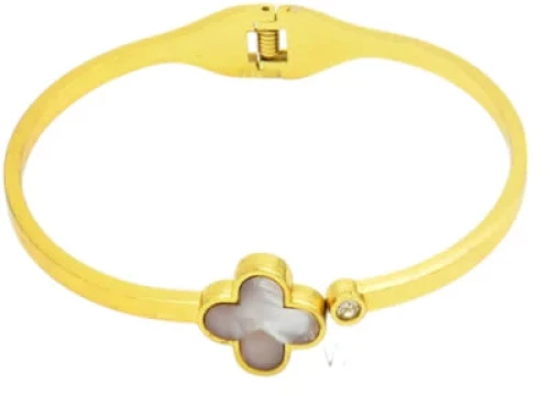 Ατσάλινο βραχιόλι χειροπέδα τετράφυλλο τριφύλλι επιχρυσωμένη (B3321)