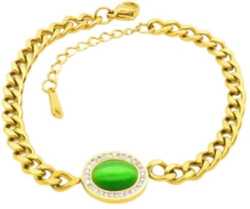 Ατσάλινη αλυσίδα χεριού ροζέτα με πράσινη πέτρα (B3029)