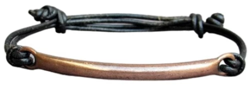 Βραχιόλι μπάρα από χαλκό και δέρμα - Μαύρο