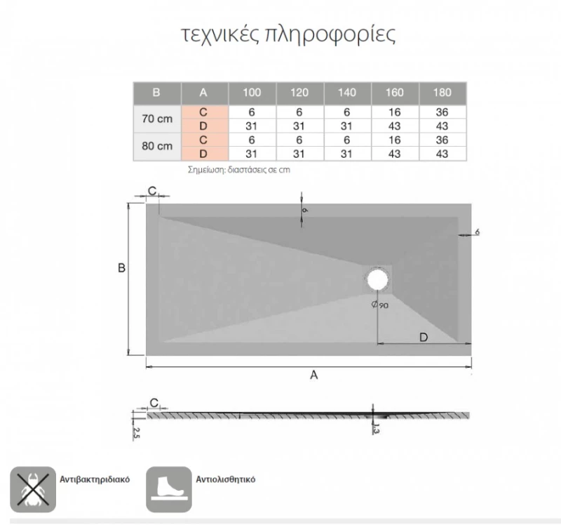 Ντουζιέρα Ορθογώνια Karag Pietra 80X180 Λευκή