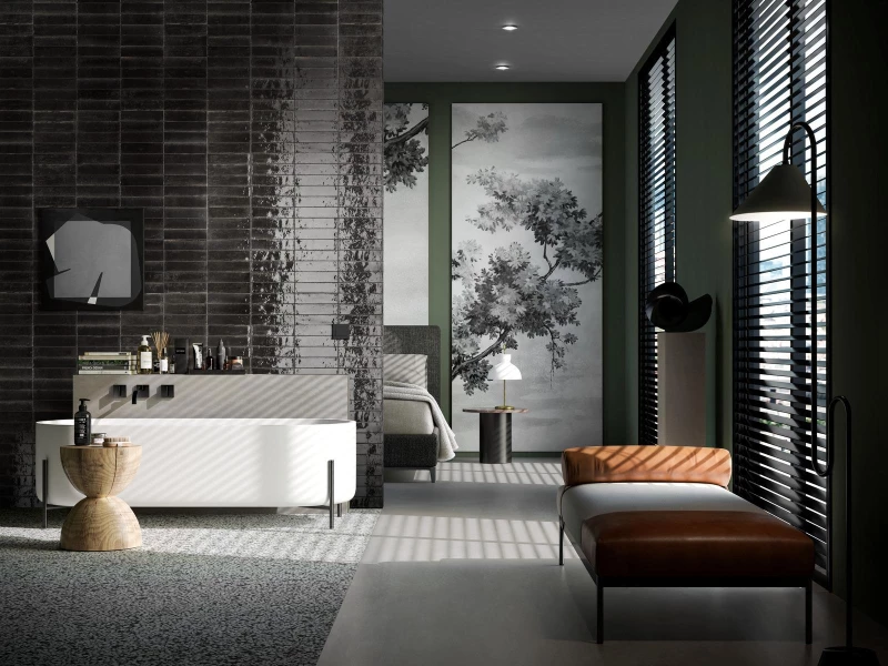 Πλακάκι Marazzi 6x24 cm Lume Lux Black M6RP Μαύρο