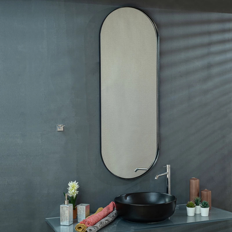 Κρεμαστός Καθρέπτης Iron Semi-Oval 45x125 εκ. με Led Black (Μαύρος)