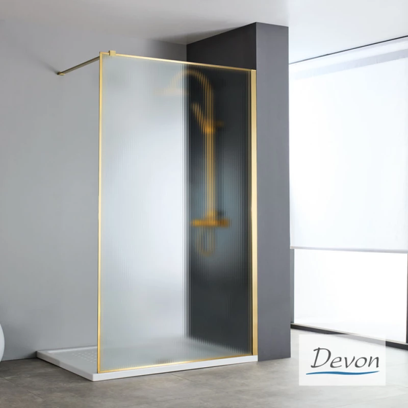 Διαχωριστικό Ντους Devon Iwis Fluted Walk In IW90FC-211 90cm Χ 200cm Gold Brushed