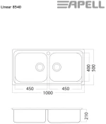 Νεροχύτης Ένθετος Ανοξείδωτος Apell Linear 100Χ50 8540-112 Inox Σαγρέ