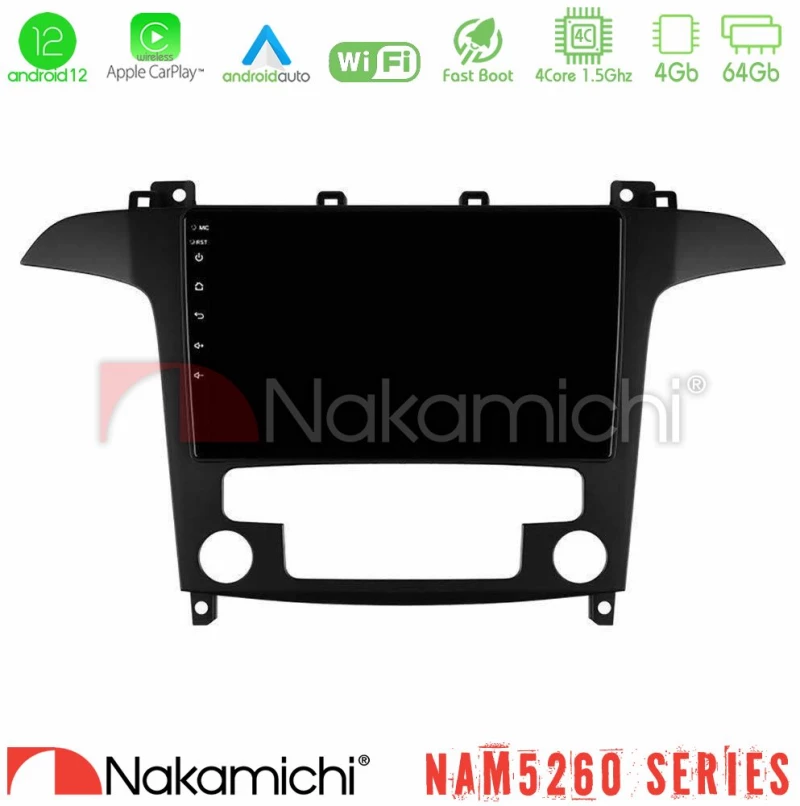 Nakamichi NAM5260 Series 4Core Android12 4+64GB Ford S-Max 2006-2012 Navigation Multimedia Tablet 9" Με Carplay & Android Auto