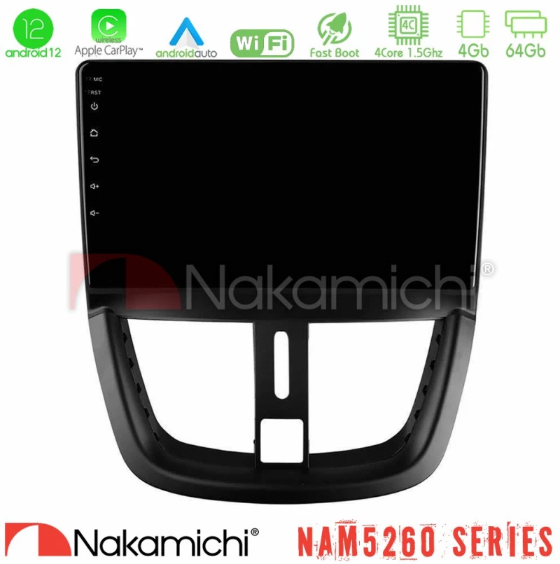 Nakamichi NAM5260 Series 4Core Android12 4+64GB Peugeot 207 Navigation Multimedia Tablet 9" Με Carplay & Android Auto