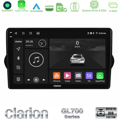 Clarion GL700 Series 8Core Android13 4+64GB Fiat Tipo 2015-2022 (Hatchback) Navigation Multimedia Tablet 9" Με Carplay & Android Auto