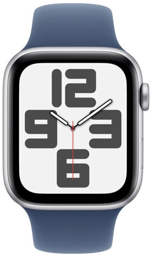 Apple Watch SE 2024 40mm Silver Aluminum Case with Denim Sport Band S/M MXEC3