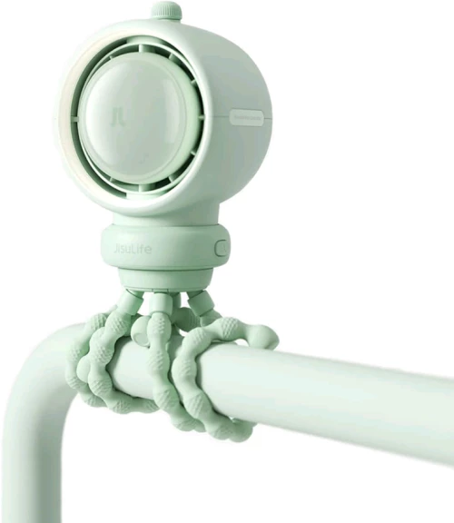 JisuLife Stroller Fan Life2 S - Φορητό Επαναφορτιζόμενο Ανεμιστηράκι με Ψηφιακή Οθόνη LED / Φωτάκι Νυκτός / Φίλτρο Καθαρισμού Αέρα / 100 Ταχύτητες & Ρυθμιζόμενη Αποσπώμενη Βάση - 5000mAh - Mint Green (6975061533139)