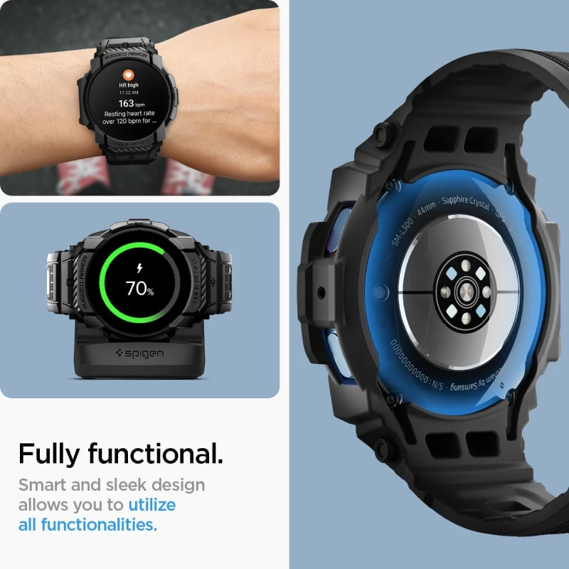 Θήκη Samsung Galaxy Watch 7 44mm - Spigen Rugged Armor Pro Unibody Σιλικόνης - Matte Black (ACS08338)