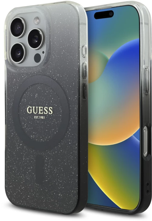 Guess “glitter Gradient” Hard Case Θήκη Προστασίας από Σκληρό Πλαστικό – Iphone 16 pro (Μαύρο – Guhmp16lhgrcelk)