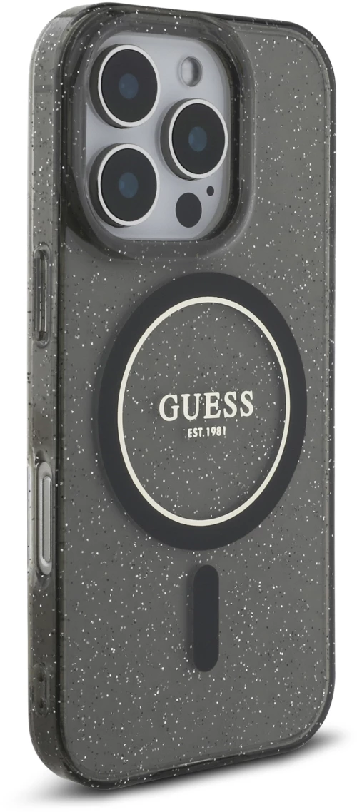Guess “glitter With Pearl Strap” Hard Case Θήκη Προστασίας από Σκληρό Πλαστικό – Iphone 16 pro (Μαύρο – Guhmp16lhgcrelsk)