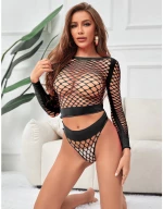 SUBBLIME - 952228 2 PIECE LONG SLEEVE FISHNET BODYSTOCKING BLACK ONE SIZE