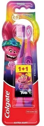Colgate Παιδική Οδοντόβουρτσα Тrolls Extra Soft, Ροζ/Μωβ για 2+ χρονών 2τμχ