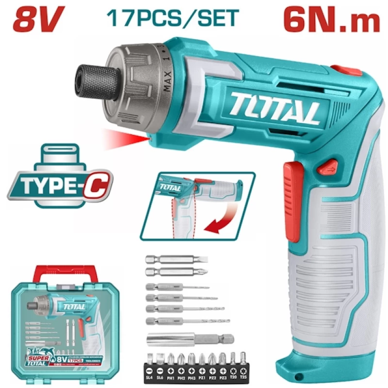Επαγγελματικό κατσαβίδι μπαταρίας Li-ion 8V / 1.5Ah Type-C TOTAL TSDLI08025