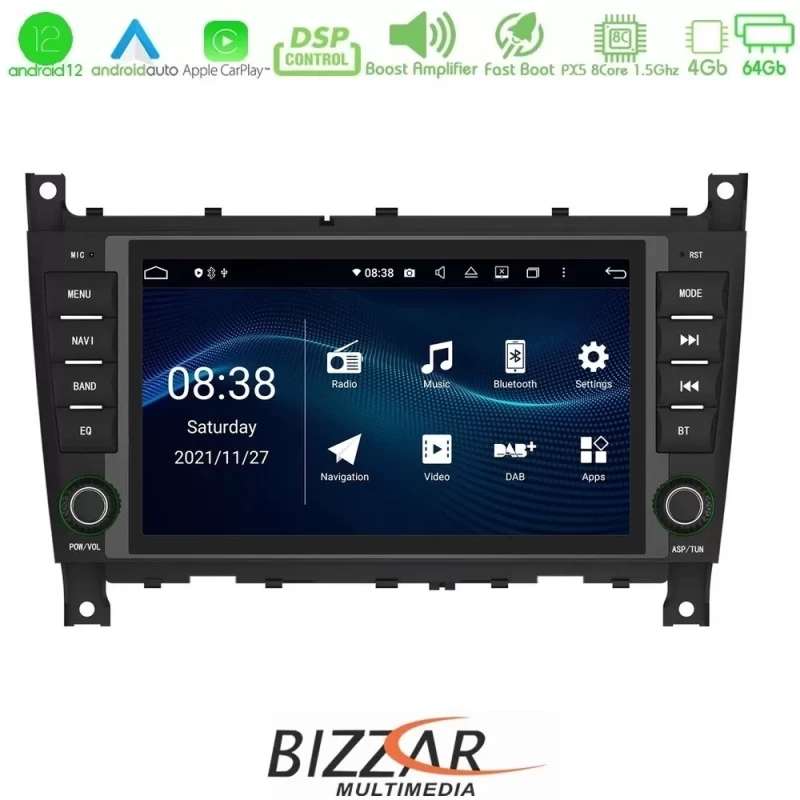 Bizzar Mercedes W203 Facelift OEM 8core Android12 4+64GB Navigation Multimedia Deckless 8" (OEM STYLE) U-PX5-MB17