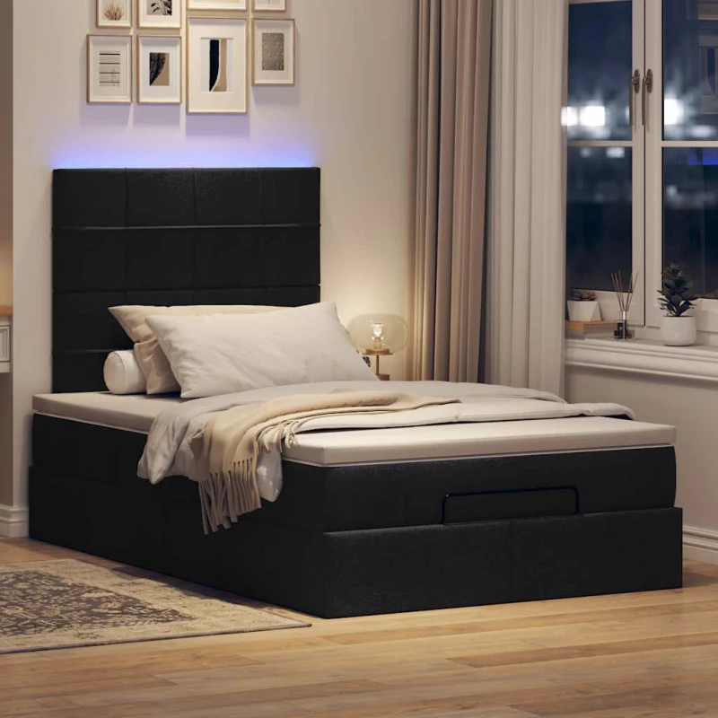 Οθωμανικό κρεβάτι με στρώμα & LEDs Μαύρο 120x200 cm Ύφασμα Μαύρο 3313998