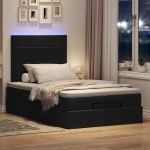Οθωμανικό κρεβάτι με στρώμα & LEDs Μαύρο 120x190 cm Ύφασμα Μαύρο 3313991