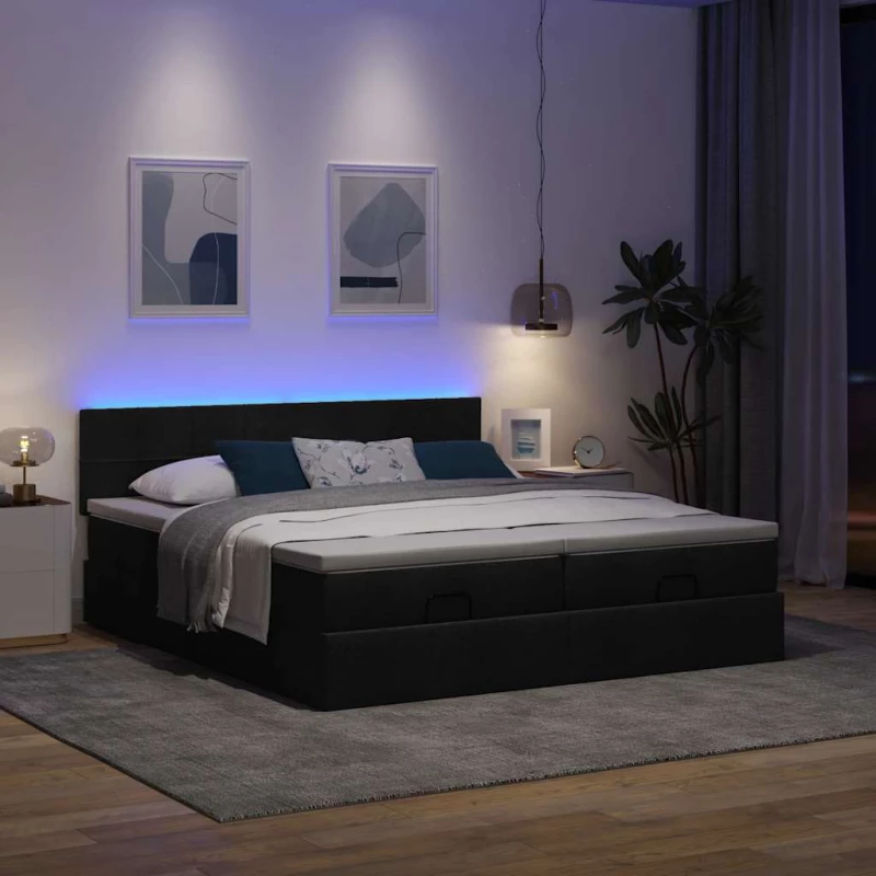Οθωμανικό κρεβάτι με στρώματα & LEDs Μαύρο ύφασμα 160x200cm Μαύρο 3312838