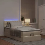 Οθωμανικό κρεβάτι με στρώμα & LEDs Cream 80x200cm ύφασμα Κρεμ 3312351