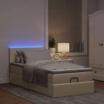 Οθωμανικό κρεβάτι με στρώμα & LEDs Cream 80x200cm ύφασμα Κρεμ 3312185