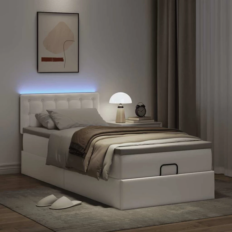 Ottoman Κρεβάτι με στρώματα & LED Καθαρό Λευκό Faux Leather Λευκό 3312123