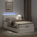 Ottoman Κρεβάτι με στρώματα & LED Καθαρό Λευκό Faux Leather Λευκό 3312123