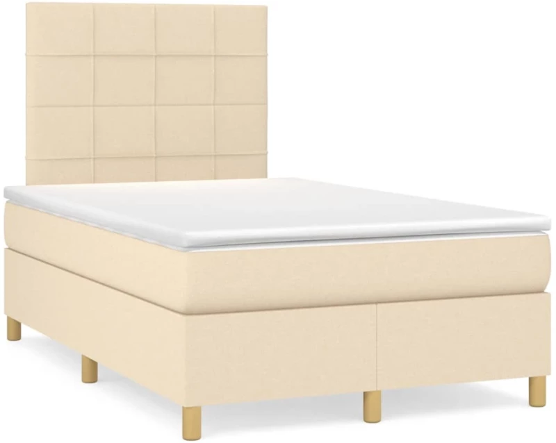 Κρεβάτι Boxspring με Στρώμα & LED Κρεμ 120x190 εκ. Υφασμάτινο Κρεμ 3270251
