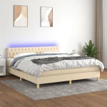 Κρεβάτι Boxspring με Στρώμα & LED Κρεμ 160x200 εκ. Υφασμάτινο Κρεμ 3133970