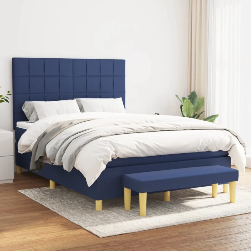 Κρεβάτι Boxspring με Στρώμα Μπλε 140x200 εκ. Υφασμάτινο Μπλε 3137163