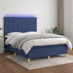 Κρεβάτι Boxspring με Στρώμα & LED Μπλε 140x200 εκ. Υφασμάτινο Μπλε 3135443