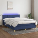 Κρεβάτι Boxspring με Στρώμα & LED Μπλε 140x200 εκ. Υφασμάτινο Μπλε 3133723